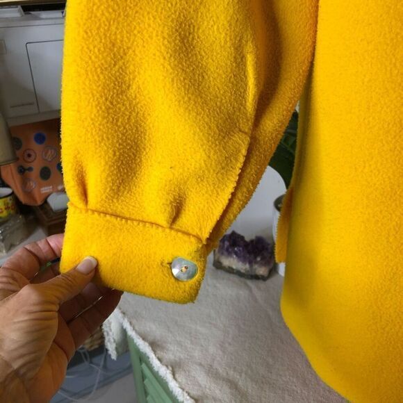Vintage Aqua Sheen Womens Solid Long Sleeve Button Down Fleece Jacket Yellow Siz - Picture 4 of 6